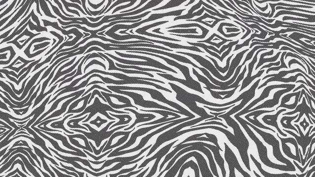 Seamless funny animation of zebra pattern in halftone photocopy printed style.Zine culture video loop with a trendy cool psychedelic look special for clubs and parties.