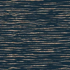 Fototapete Blau Gold Abstraktes marineblaues / dunkelblaues nahtloses Aquarellmuster mit goldenen Streifenelementen. Horizont.