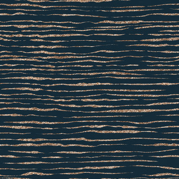 Fototapeta Abstract navy / dark blue seamless watercolor pattern with gold stripes elements. Horizon. 