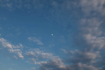 Naklejka na ściany i meble Moon on the cloudy evening blue sky.