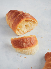 split croissant delicious inside close up view