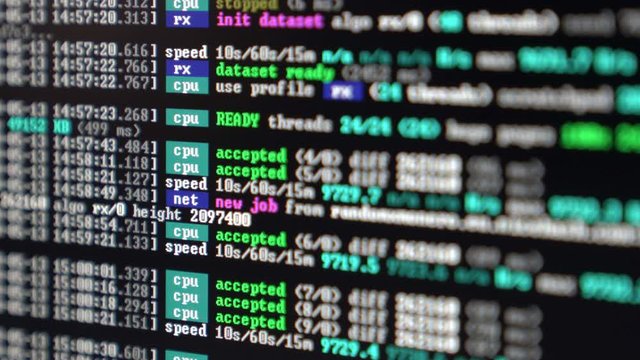 Mining cryptocurrency process program on display pc.
