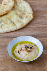 Homemade hummus and pitta bread