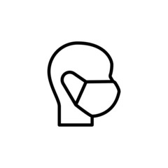 medical face protection mask icon in linear, outline icon isolated on white background