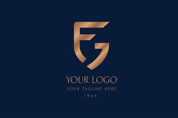 Monogram fg with the shape of the shield. Classic male logo F and G. Lettering logotype