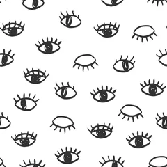 Papier Peint photo autocollant Yeux Yeux de vecteur doodle modèle sans couture. Toile de fond de site Web à la mode, papier peint, conception d& 39 impression textile. Style scandinave minimal, illustration dessinée à la main.