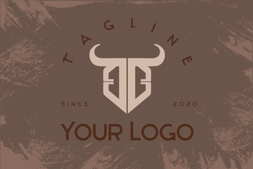 Logotype lettering. Shield in the form of the bull