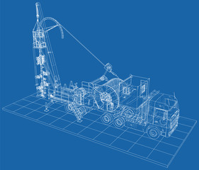 Coil Tubing roll Truck. EPS10 format. Vector created of 3d.