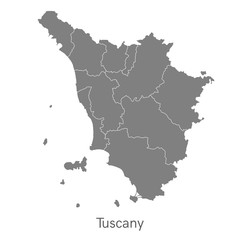 Vector illustration: administrative map of Tuscany with the borders of the provinces.