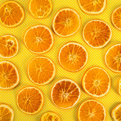 Fototapeta premium Dry Oranges Slices Snack Background. Selective focus.