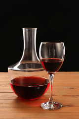 Glassware of tasty wine on table