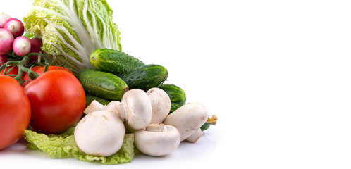 fresh vegetables on a white isolated background, a place for text