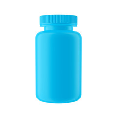 Blue Matte Plastic Bottle with Cap, Isolated on white background.
