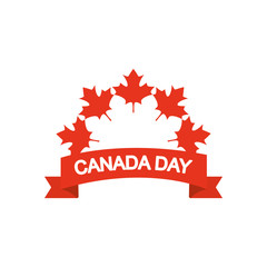 Fototapeta na wymiar canada day concept, maple leaves and decorative ribbon, silhouette style