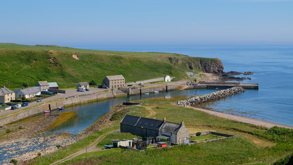 view over Dunbeath Harbour and Caithness coast on a summers day