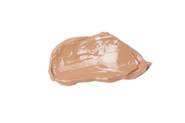A smear of chocolate mask isolated on white background, view from above