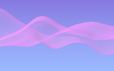 Pink wave on blue sky abstract background. Fluttering pink scarf. Waving on wind pink fabric. 3D illustration