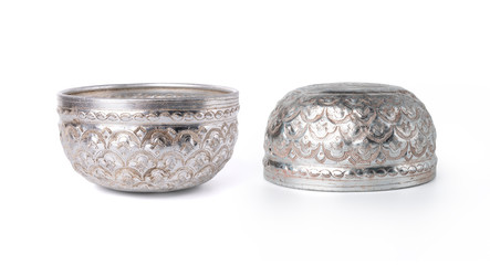 Thai silver bowl on a white background