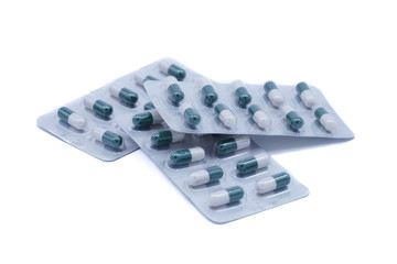 Green-white medical health pill in -White background