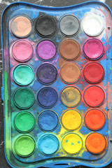 old Watercolor palette many color for paint