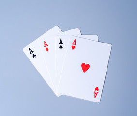 Set of four aces playing cards suits. Winning poker hand.