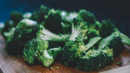 sliced broccoli set on the table