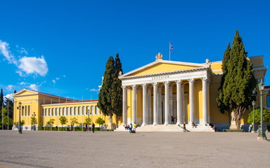 Fototapeta na wymiar Zappeion Hall conference and exhibition center in National Gardens neighboring Temple of Olympian Zeus, Olympieion, in ancient city center old town borough in Athens, Greece