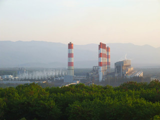Fototapeta na wymiar Industrial coal power plant with smokestack. Electric power generating station