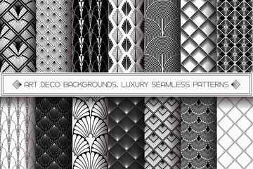 Art Deco patterns set. Vector black white backgrounds