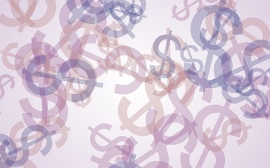 Gray translucent dollar signs on white background. Red tones. 3D illustration