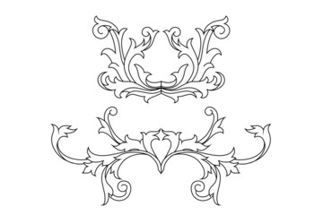 Heraldic medieval floral elements or royal family shield. outline vintage motif with filigree leaf heraldry. 