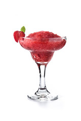 Strawberry margarita cocktail in glass isolated on white background