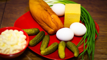 Ingredients for making a delicious salad.