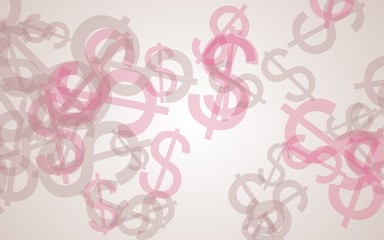 Fototapeta premium Multicolored translucent dollar signs on white background. Red tones. 3D illustration