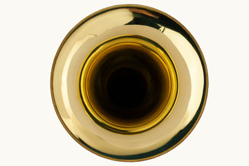 
Wind musical instrument trumpet shot on a white background. - obrazy, fototapety, plakaty