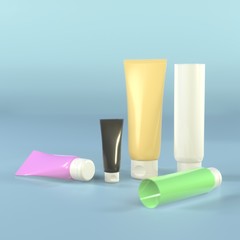 Set of skin care product cream or lotion cosmetic tube. 3D rendering image