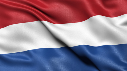 3D illustration of the flag of the Netherlands waving in the wind.