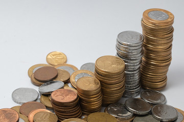 Brazilian money, coins on white background