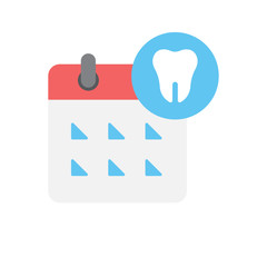 Calendar with tooth vector icon symbol isolated on white background