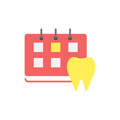 Calendar with tooth vector icon symbol isolated on white background