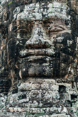 Close up of one of the Stone Face Towers in the Bayon Temple, Angkor Thom, Cambodia