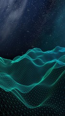Abstract landscape on a dark background. Cyberspace grid. hi tech network. Outer space. Vertical orientation. Starry outer space texture. 3D illustration