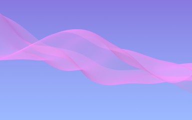 Pink wave on blue sky abstract background. Fluttering pink scarf. Waving on wind pink fabric. 3D illustration