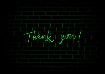 Thank you hand lettering with green neon