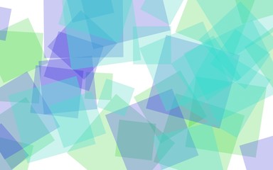 Multicolored translucent squares on white background. Green tones. 3D illustration