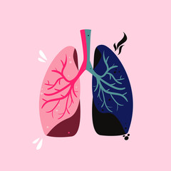 Healthy and unhealthy lungs vector illustration. Smoker's disease
drawing. Contaminated respiratory system hand drawn concept.
