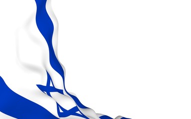 The flag of Israel. State symbol of the State of Israel. A blue Star of David between two horizontal blue stripes on a white field. 3d illustration