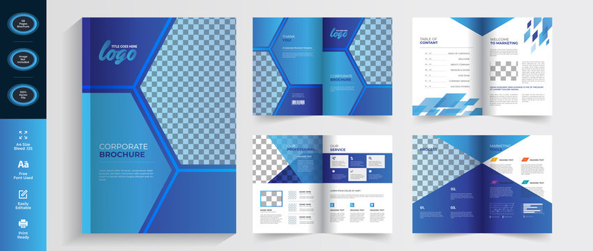 Blue Abstract business brochure template with simple style and modern booklet layout 