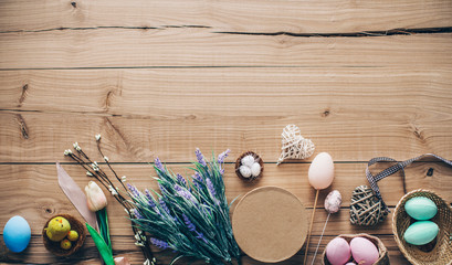 easter eggs on wooden background