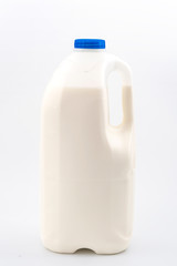 Healthy nutrition, plastic packaging and grocery refreshment product concept with  bottle of milk isolated on white background with clipping path clipping path